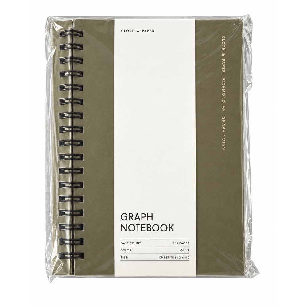 Cloth & Paper Graph Notebook Olive CP Petite 4x6 Spiral 160 Pages NEW